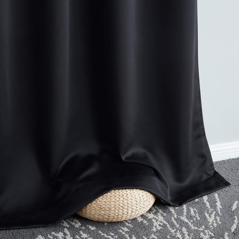 HLC.ME Dakota 100% Complete Blackout Lined Drapery with Double Layer Thermal Insulated Heat/Cold Blocking Window Curtain Grommet Panels for Bedroom & Living Room, 2 Panels (52 W x 72 L, Black) - Image 5